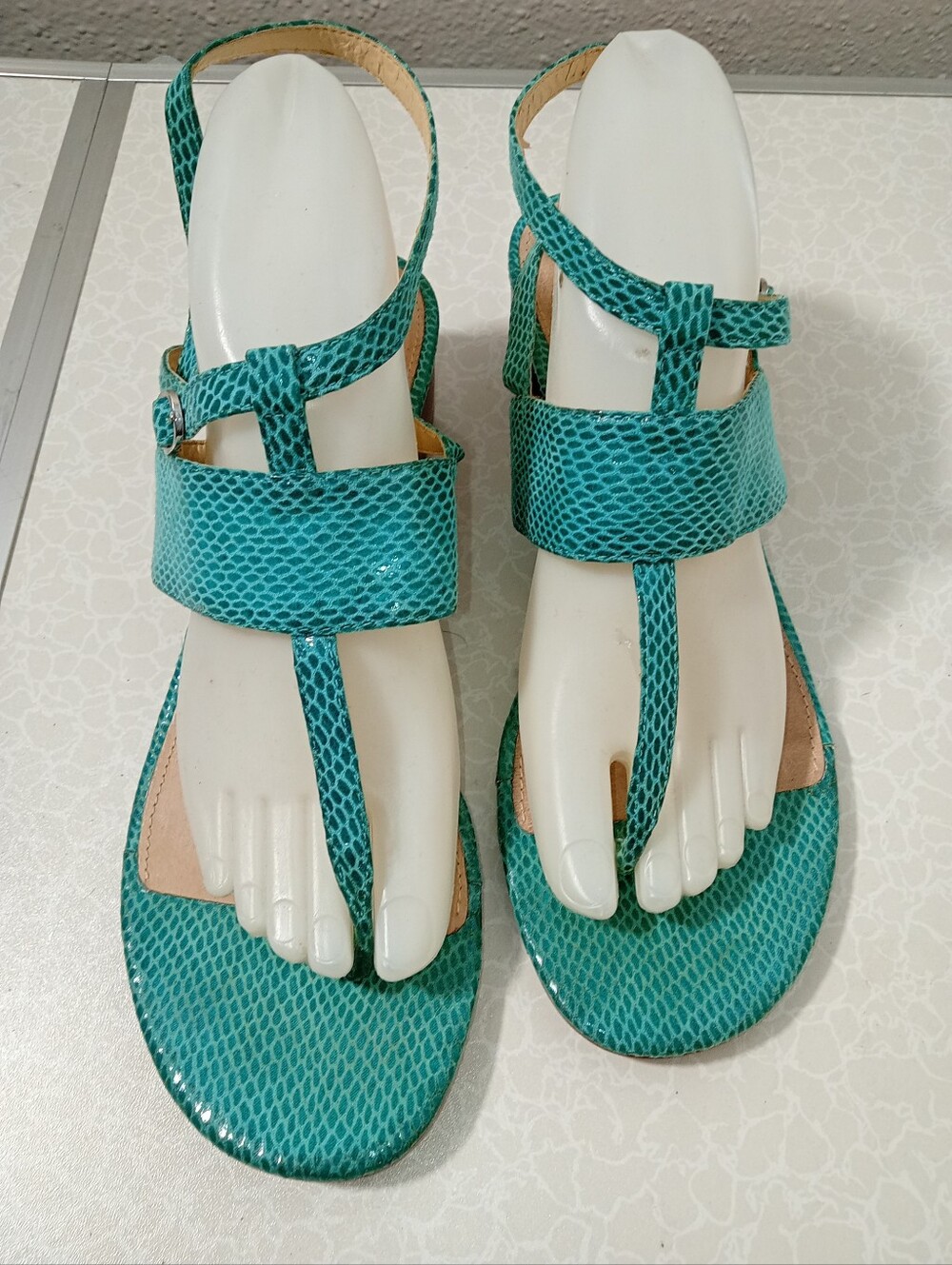 Steve Madden Animal Print Green White Block Heel Strappy Sandals sz 9.5